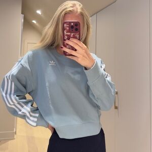 “Adidas Light Blue New Hoodie - Size M, 100% Cotton, Oversized Fit for Small